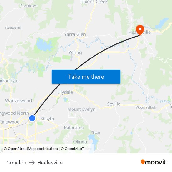Croydon to Healesville map