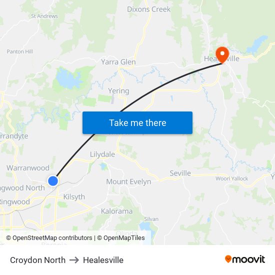 Croydon North to Healesville map