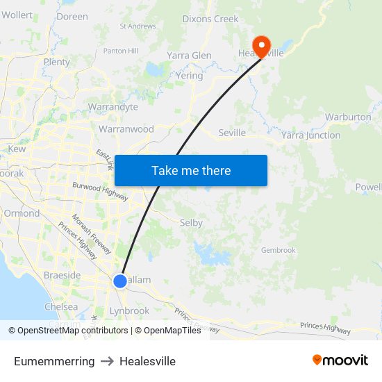 Eumemmerring to Healesville map