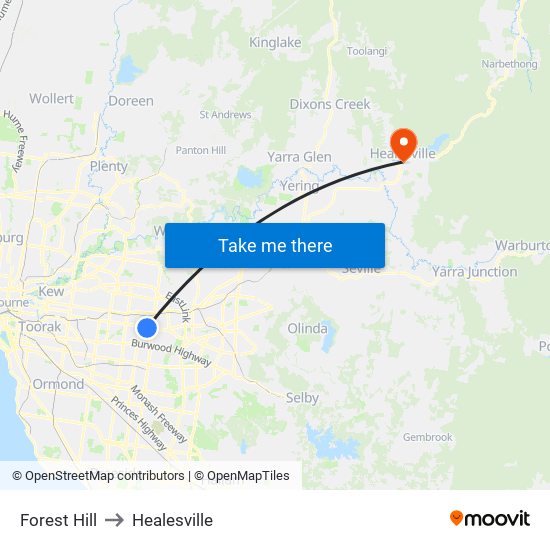 Forest Hill to Healesville map