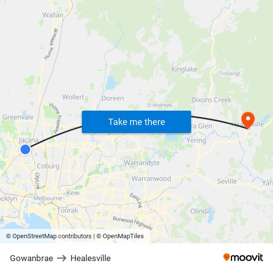 Gowanbrae to Healesville map