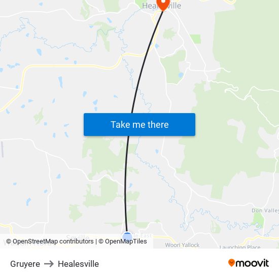 Gruyere to Healesville map