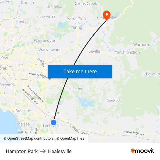 Hampton Park to Healesville map