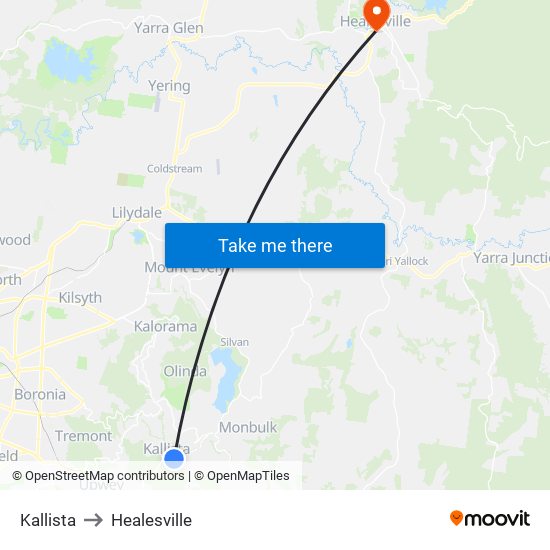 Kallista to Healesville map