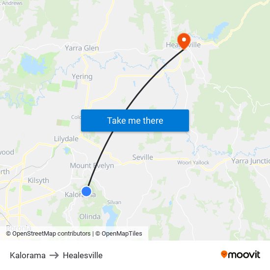 Kalorama to Healesville map