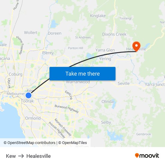 Kew to Healesville map