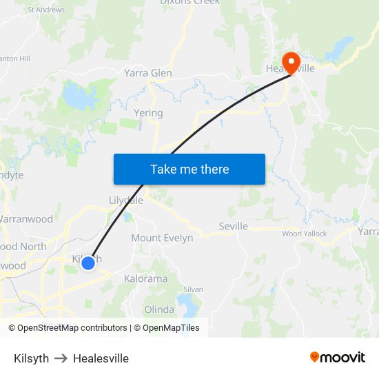 Kilsyth to Healesville map