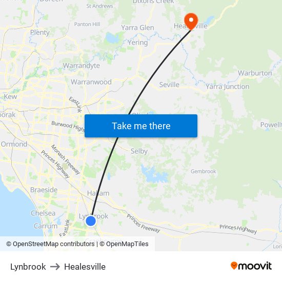 Lynbrook to Healesville map