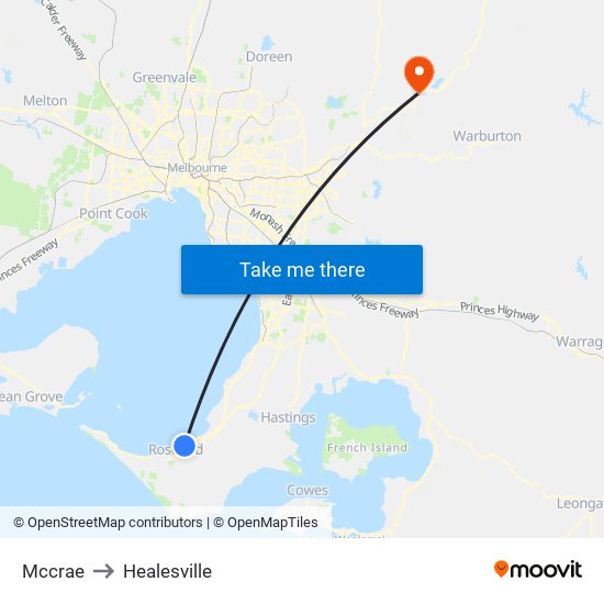 Mccrae to Healesville map