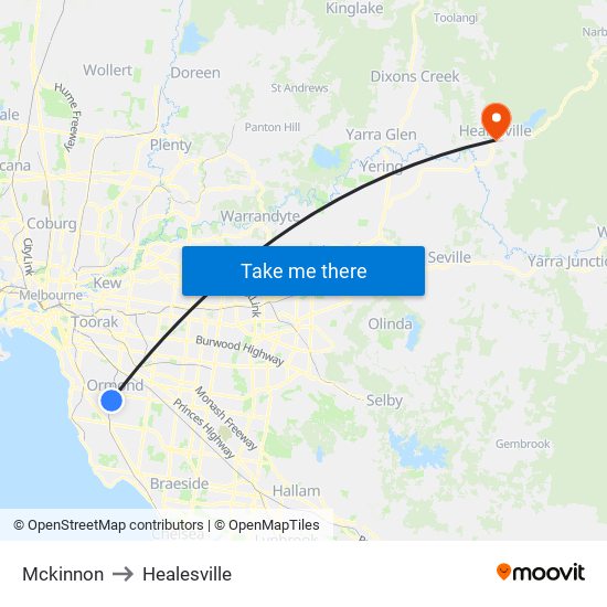 Mckinnon to Healesville map