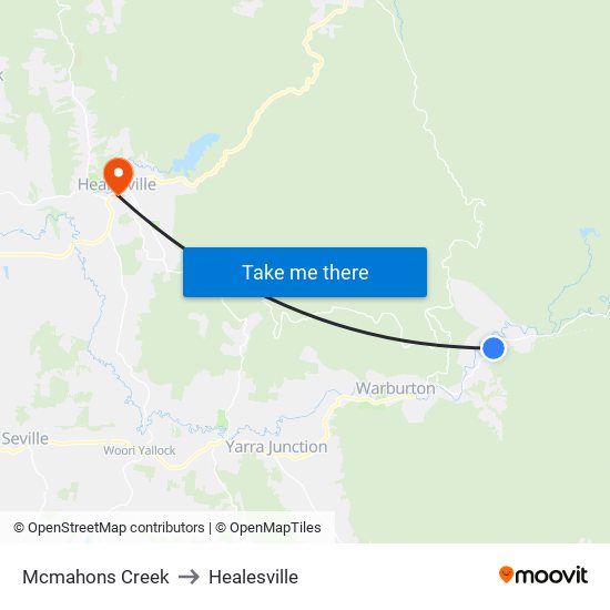 Mcmahons Creek to Healesville map