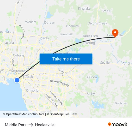 Middle Park to Healesville map