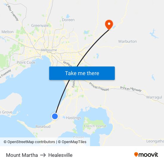 Mount Martha to Healesville map