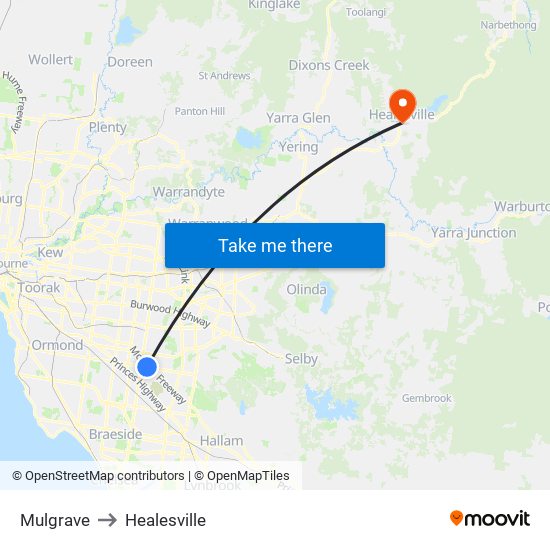 Mulgrave to Healesville map