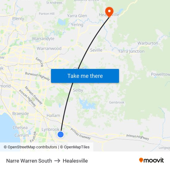 Narre Warren South to Healesville map