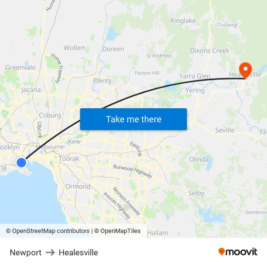 Newport to Healesville map