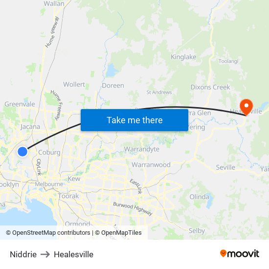 Niddrie to Healesville map