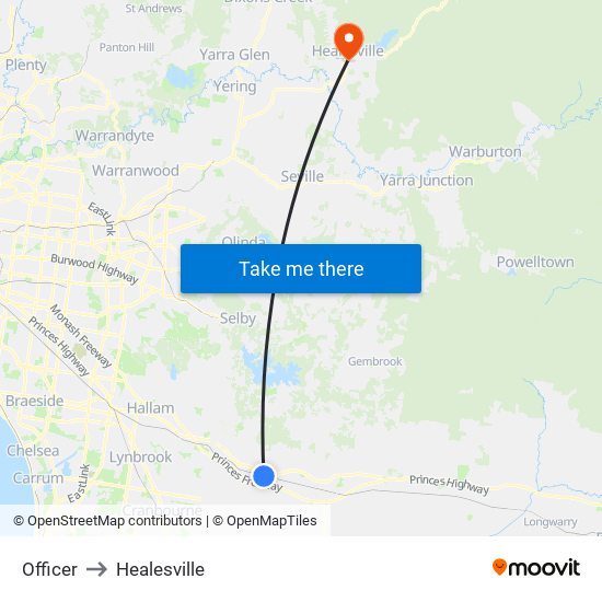 Officer to Healesville map