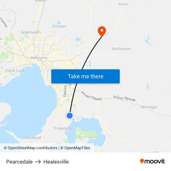 Pearcedale to Healesville map