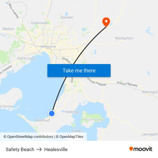 Safety Beach to Healesville map