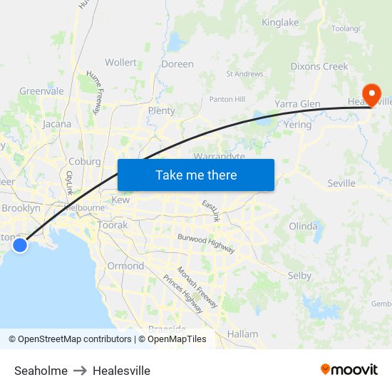 Seaholme to Healesville map