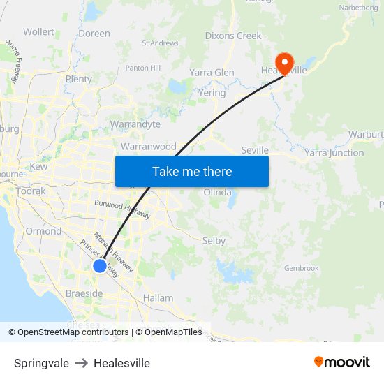 Springvale to Healesville map