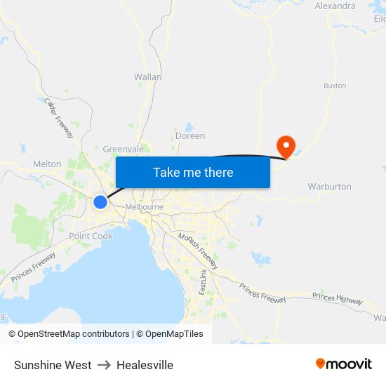 Sunshine West to Healesville map