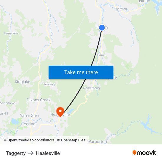 Taggerty to Healesville map