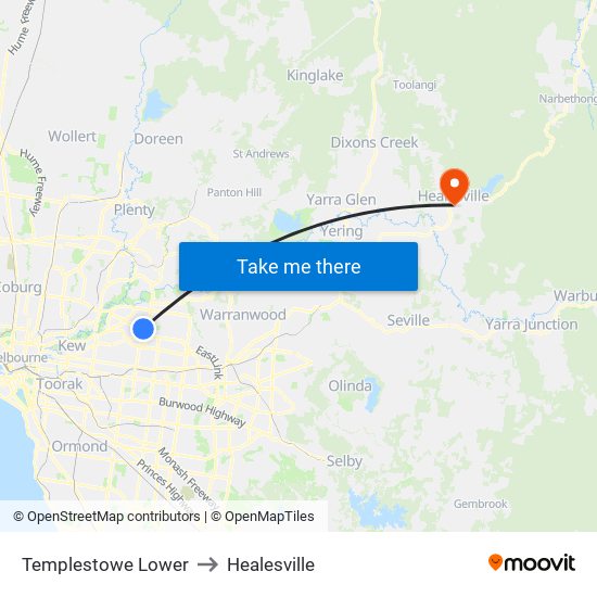 Templestowe Lower to Healesville map