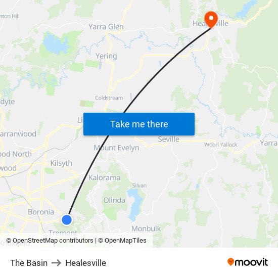 The Basin to Healesville map