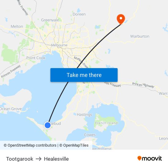 Tootgarook to Healesville map