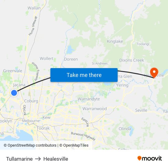 Tullamarine to Healesville map