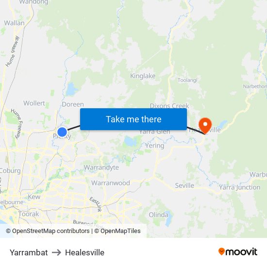 Yarrambat to Healesville map