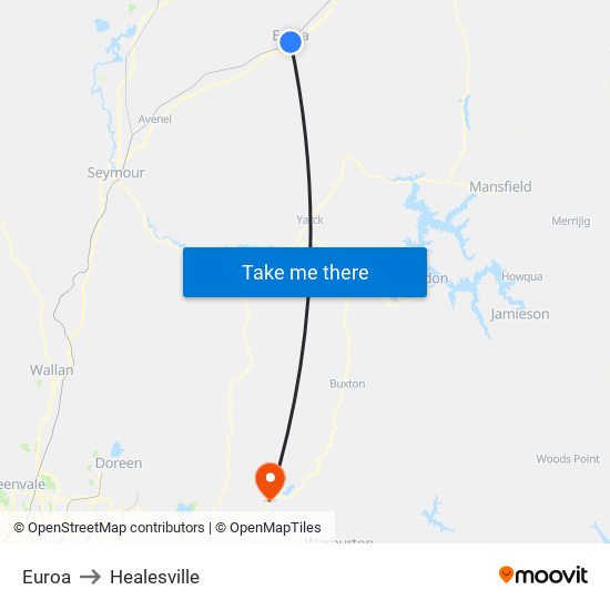 Euroa to Healesville map