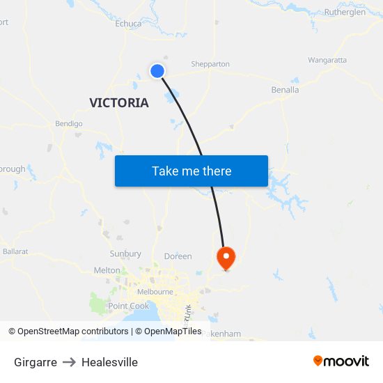 Girgarre to Healesville map