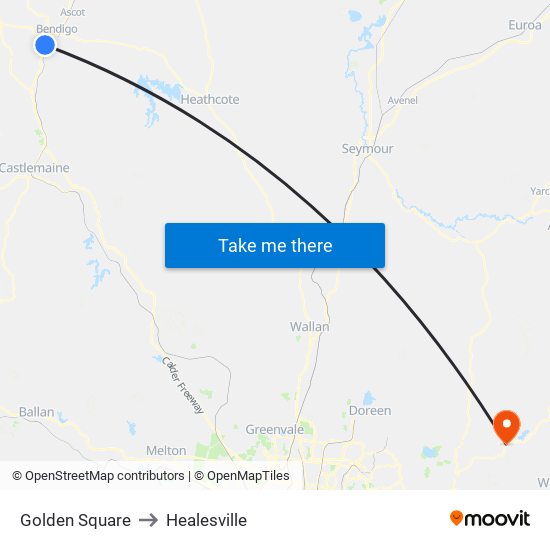 Golden Square to Healesville map