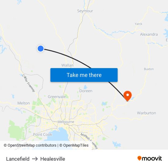 Lancefield to Healesville map