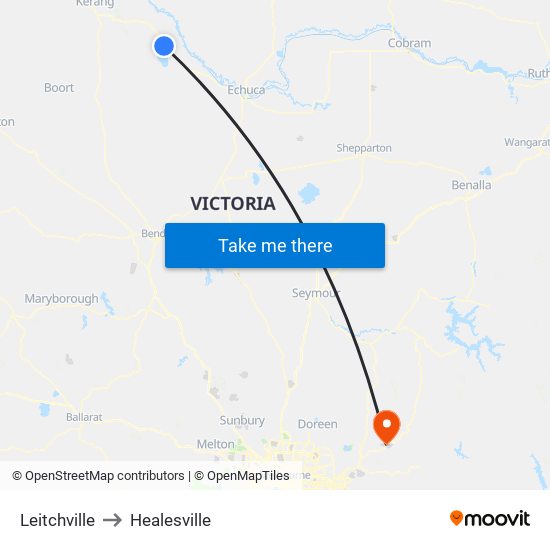 Leitchville to Healesville map