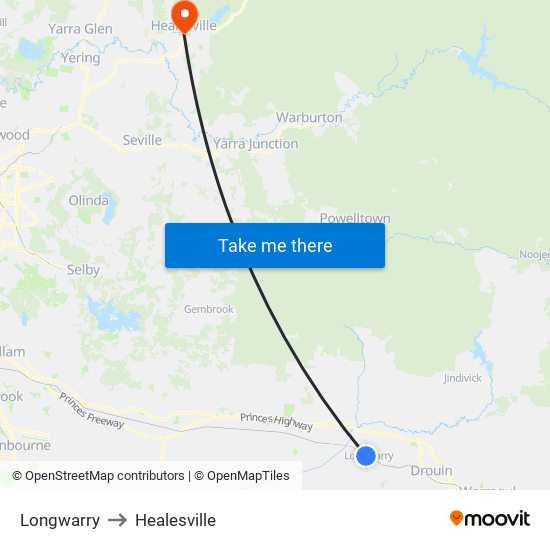 Longwarry to Healesville map