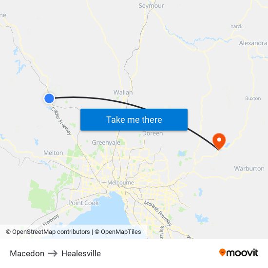 Macedon to Healesville map