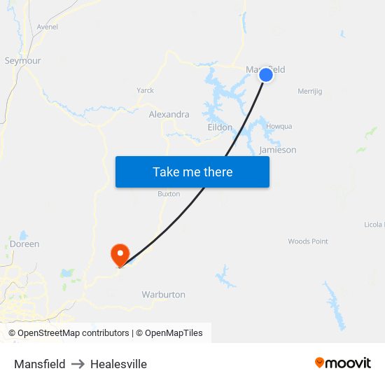 Mansfield to Healesville map