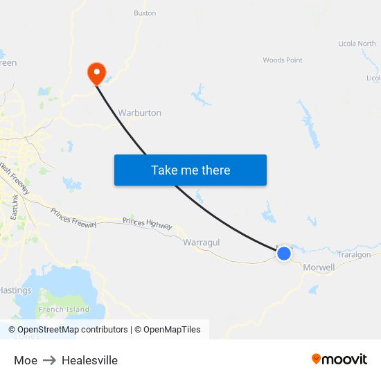 Moe to Healesville map