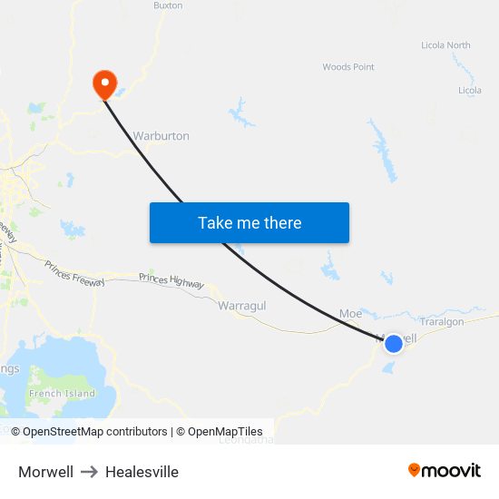 Morwell to Healesville map