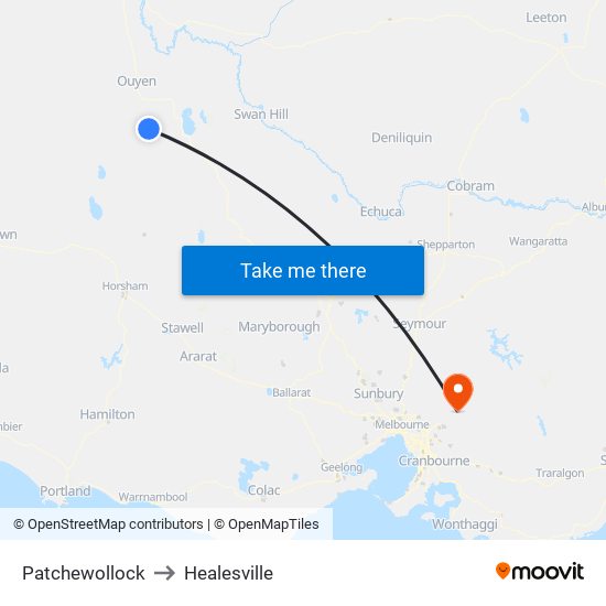Patchewollock to Healesville map