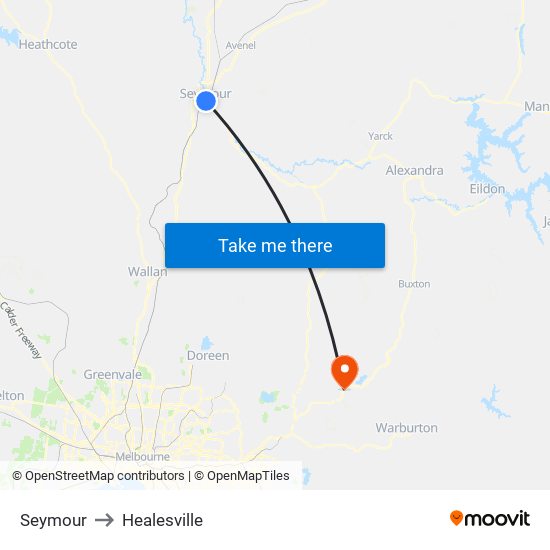 Seymour to Healesville map