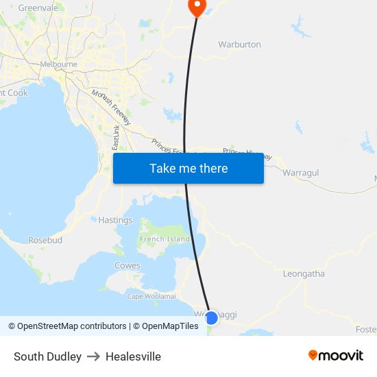 South Dudley to Healesville map