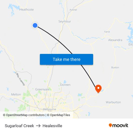 Sugarloaf Creek to Healesville map