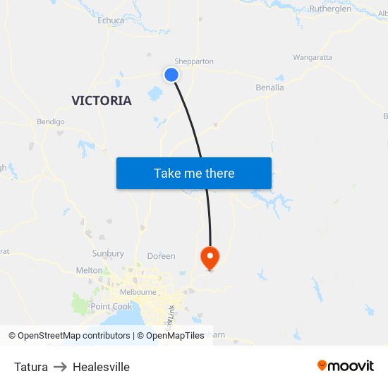 Tatura to Healesville map