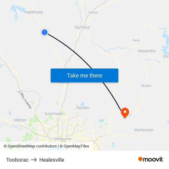 Tooborac to Healesville map