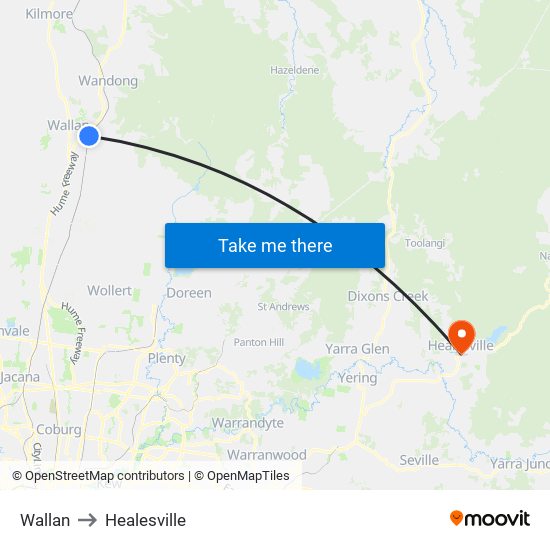 Wallan to Healesville map